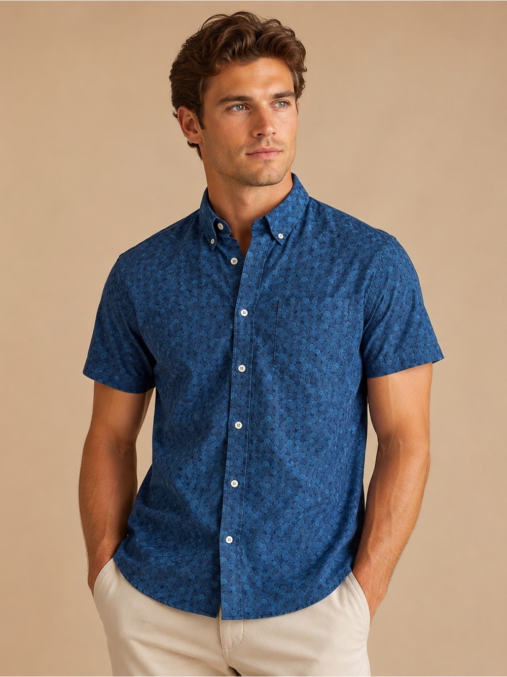 Southern Tide Navy Blue Short-Sleeve Button-Down Shirt